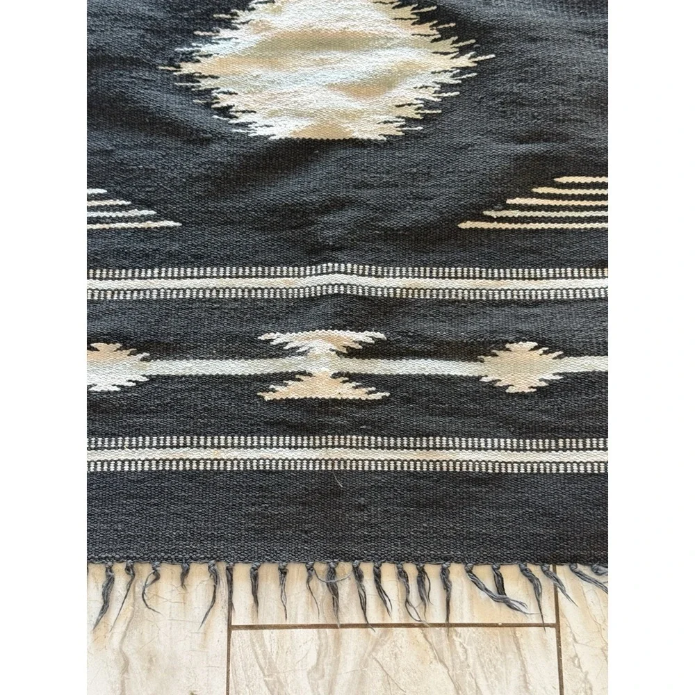 Vintage Mexican Handwoven Area Rug Small Southwestern Accent Entryway Mat 40